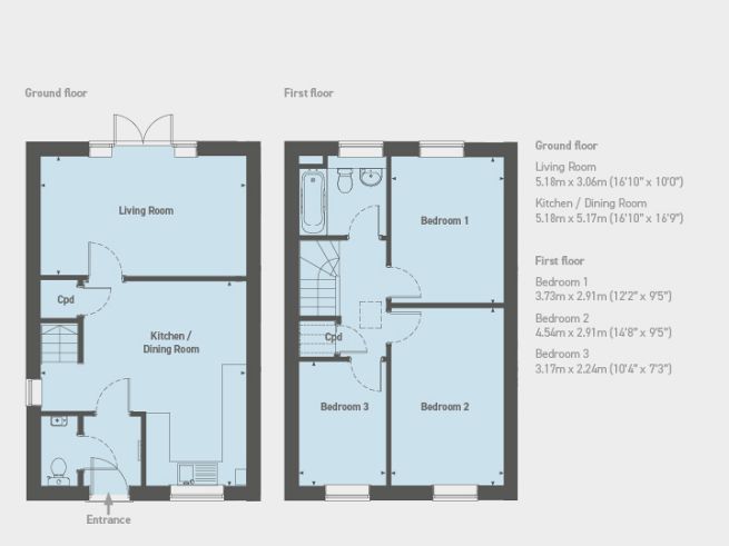 Floor plan, 3 bedroom house  - artist's impression subject to change
